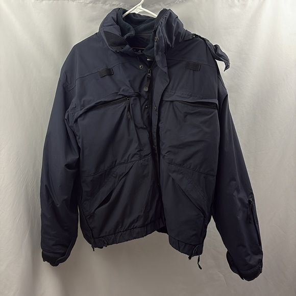 5.11 Tactical Series 2 in 1 Jacket Coat Fleece Mens Navy Blue Police Zipped Hood - Picture 13 of 15